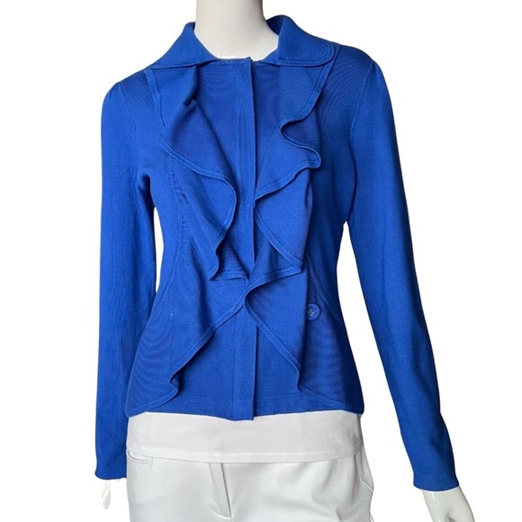 INC International Concepts Blue Ruffled Front Jacket Hidden Zip Size Medium - Picture 4 of 6
